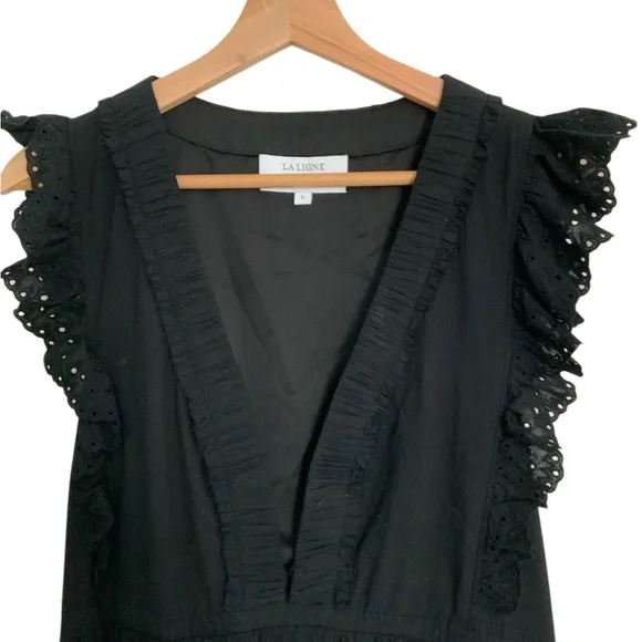 LA LIGNE Pointelle Marta Dress in 100% Cotton Black Size Small - Picture 2 of 10